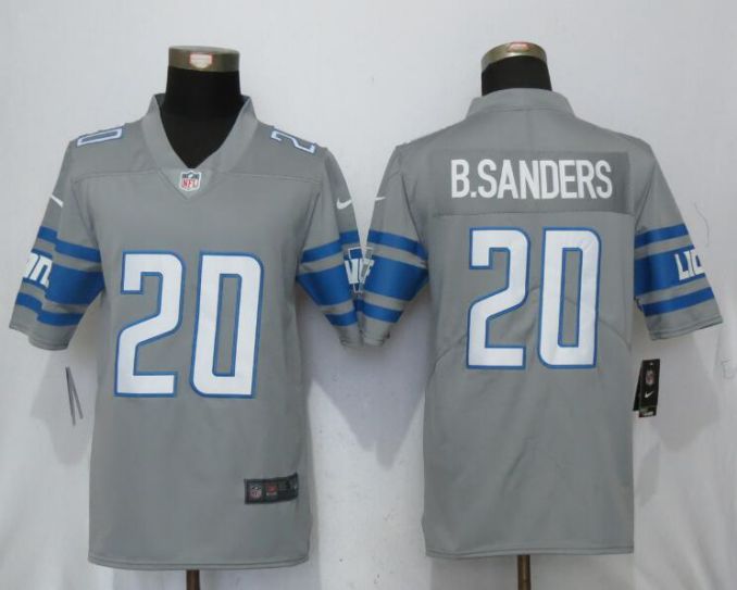 Men Detroit Lions 20 B.Sanders Steel Color Rush Gray New Nike Limited NFL Jersey